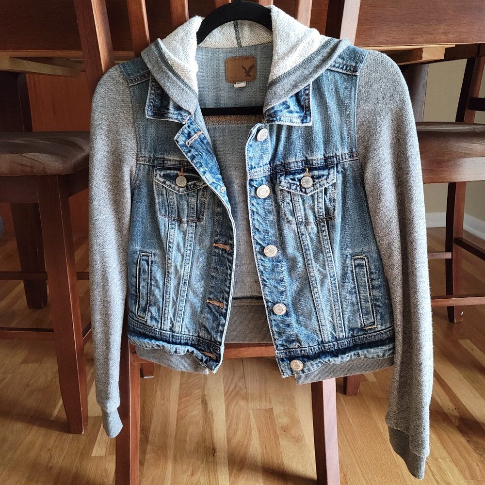 American Eagle Denim/Sweatshirt Hybrid Jacket
